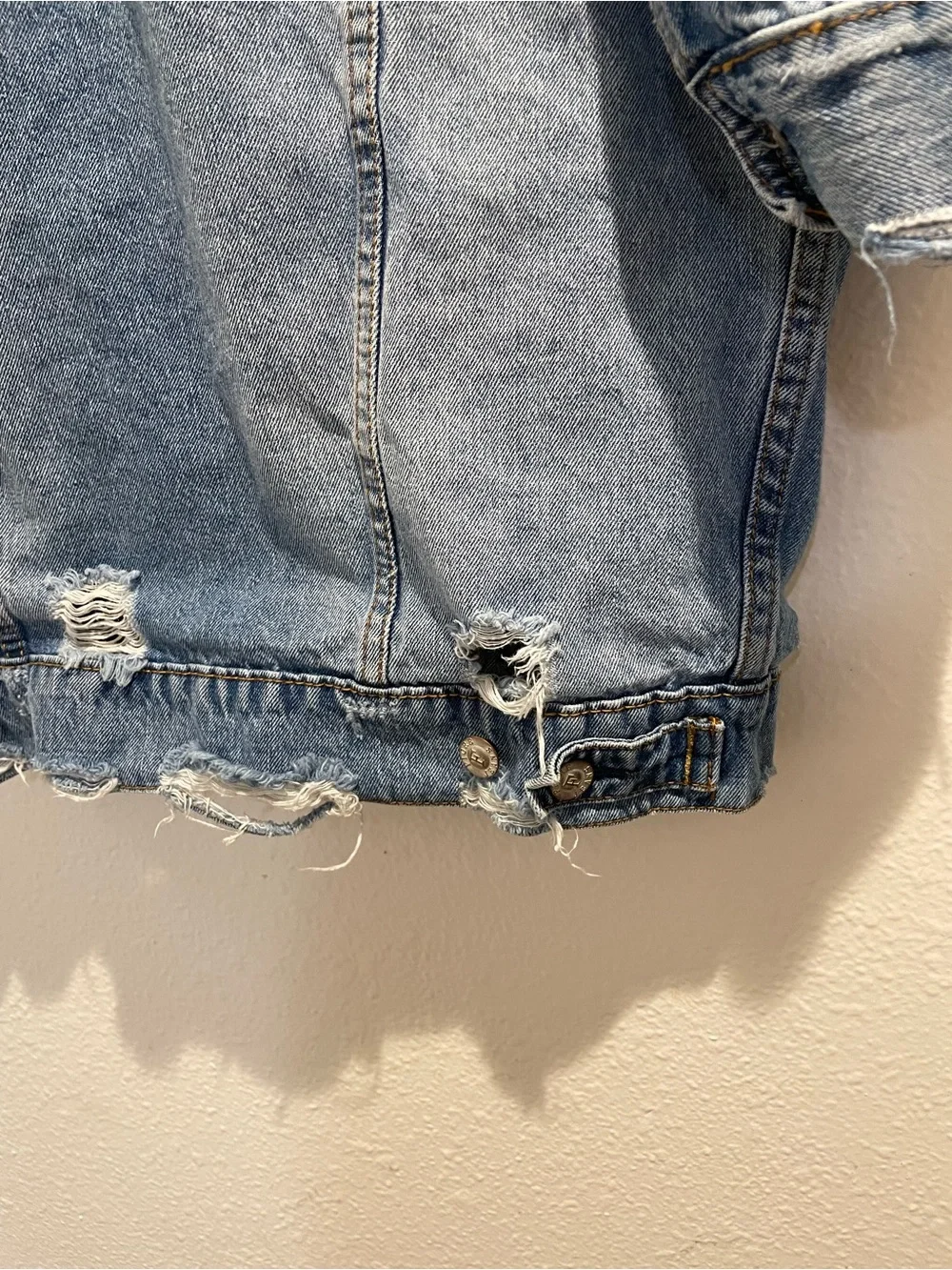 Fiore Distressed Denim Jacket Medium Oversized Longline Boyfriend Blue Jean